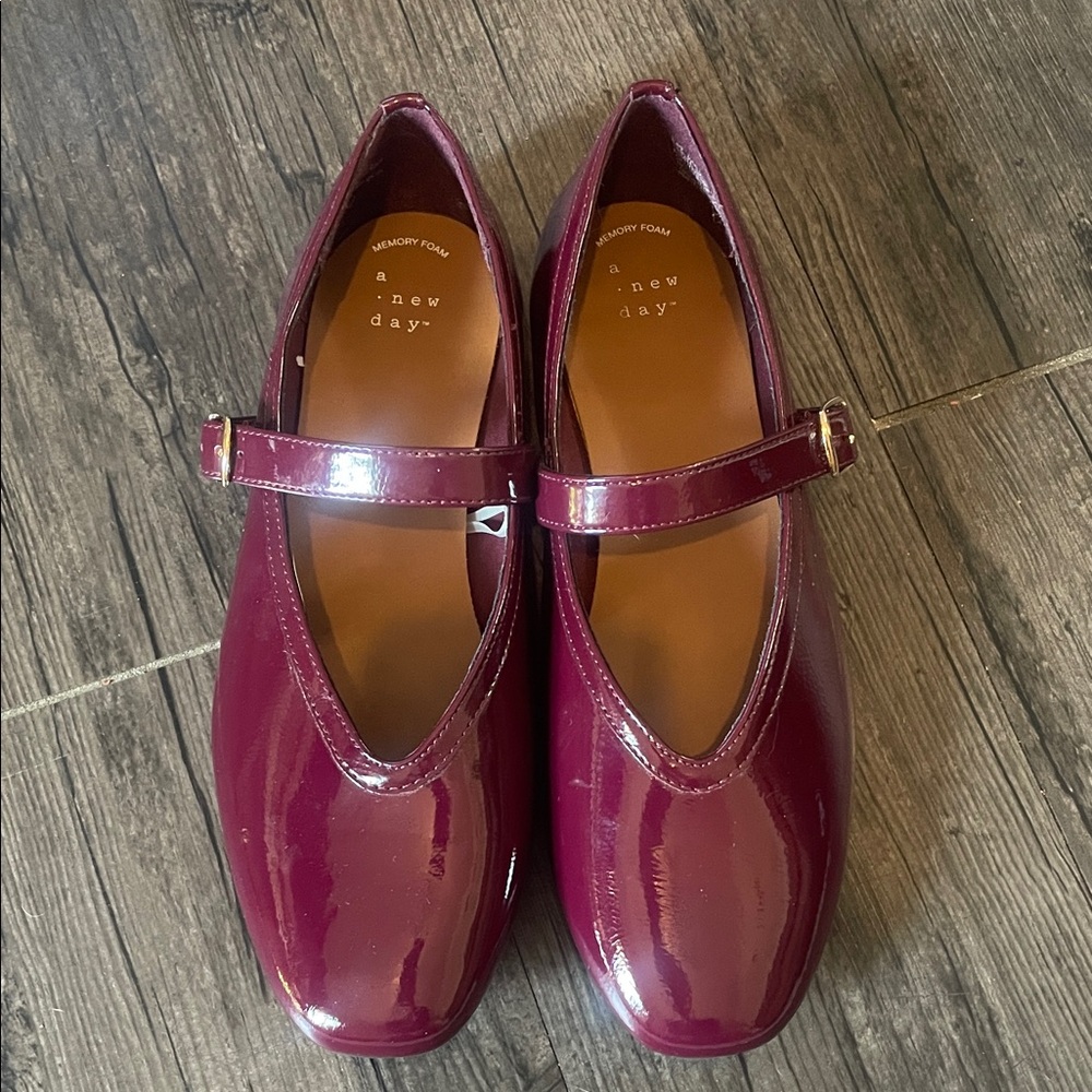 a new day Burgundy Patent Mary Jane Loafers NWOT